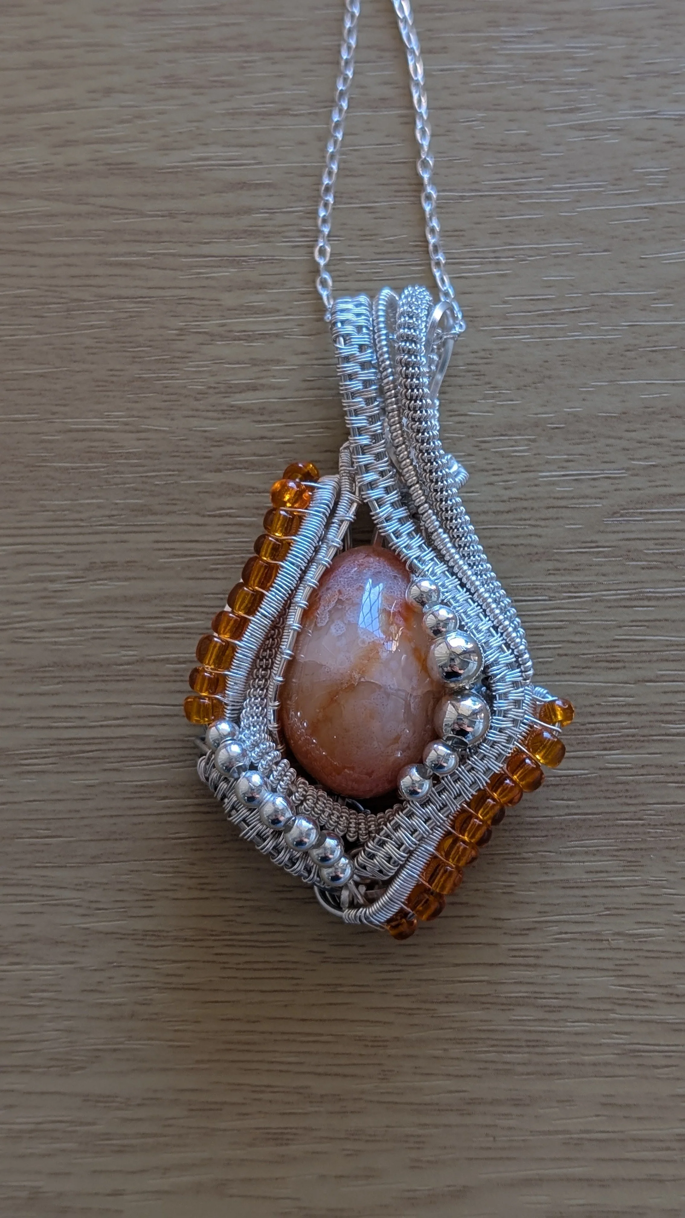 Orange Agate Pendant with Beading