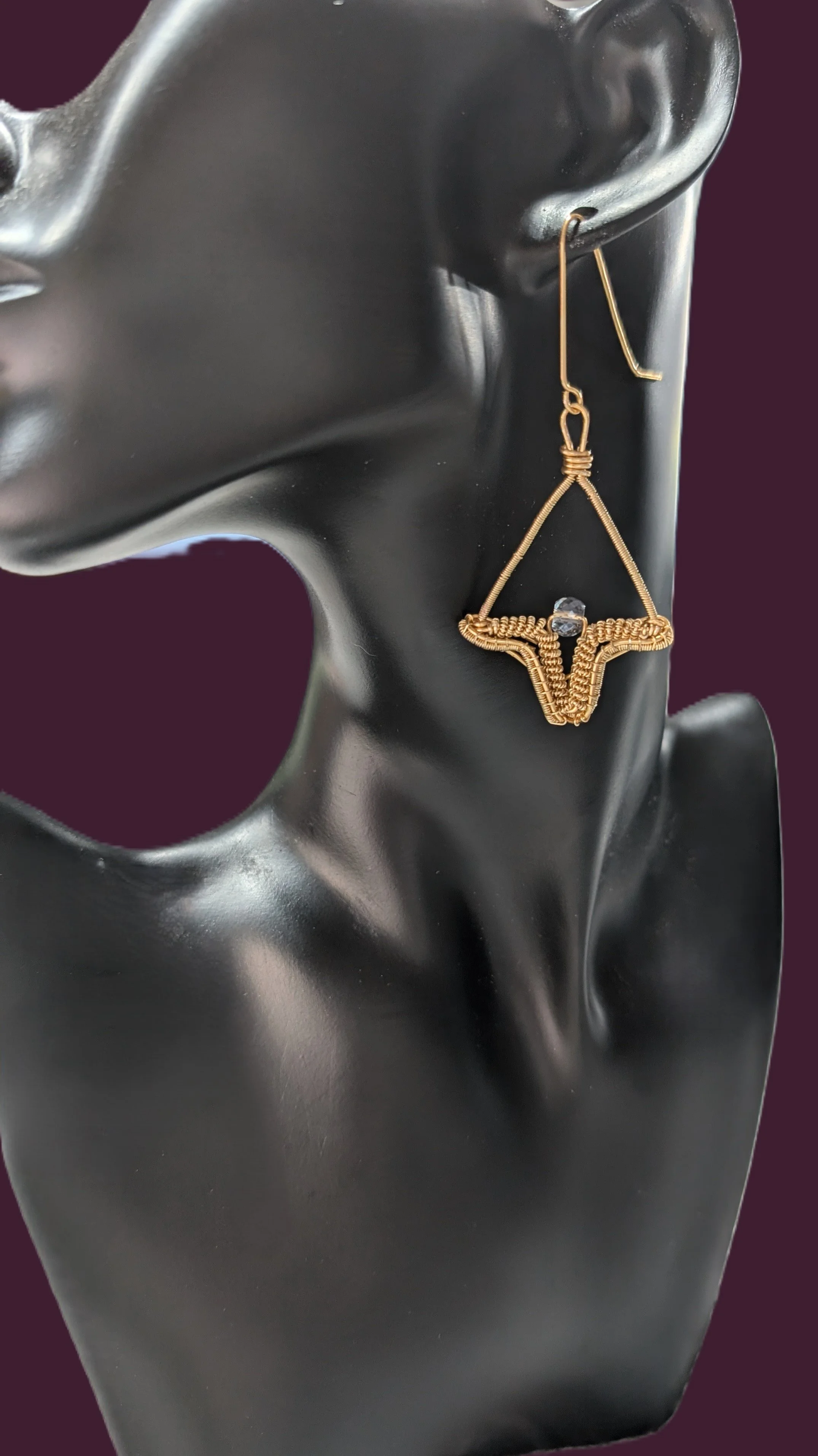 Gold Plated Wire Drop Earrings with Faceted Glass Bead - Handmade