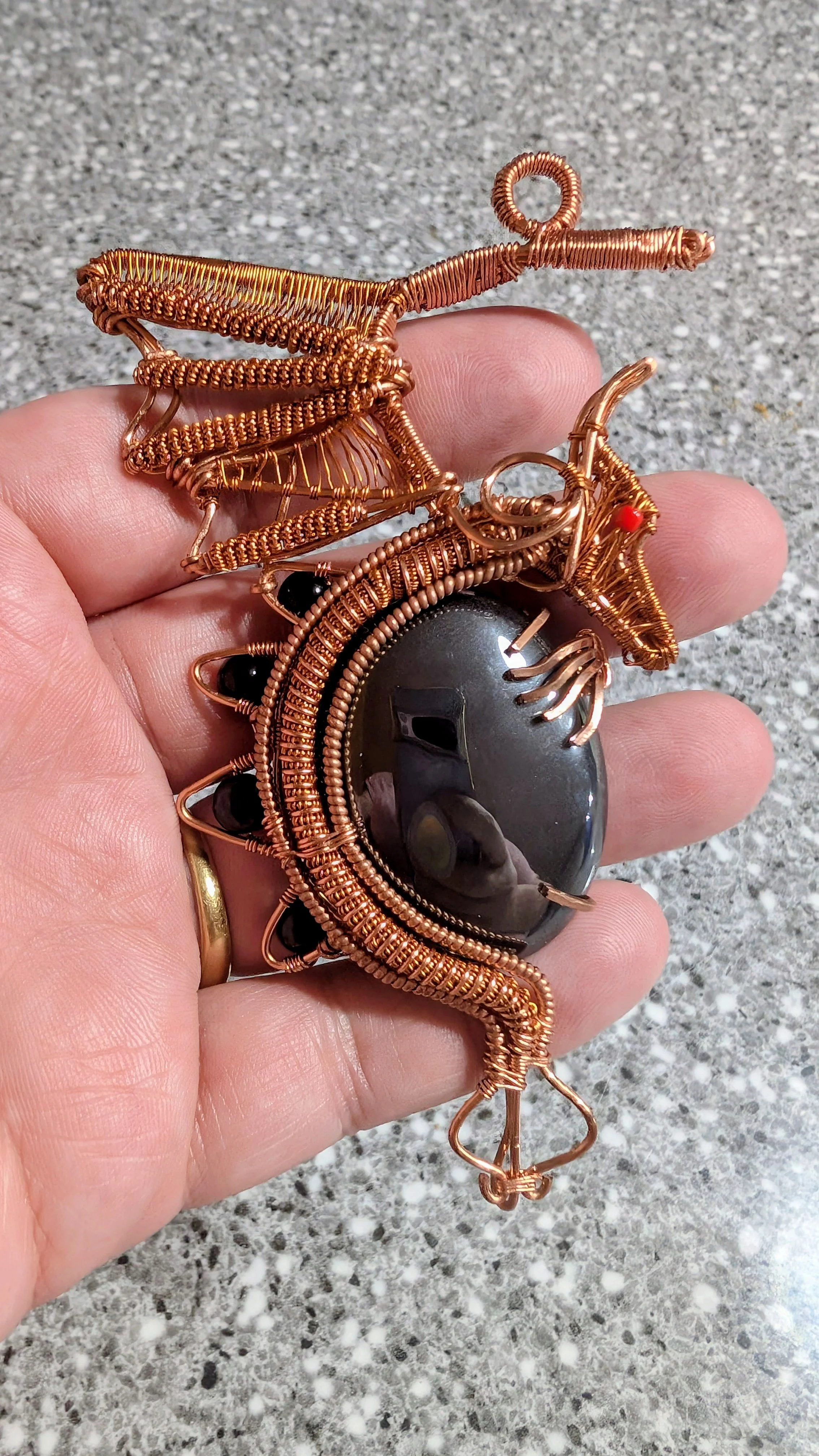 Dragon Pendant with Hematite Stone Egg