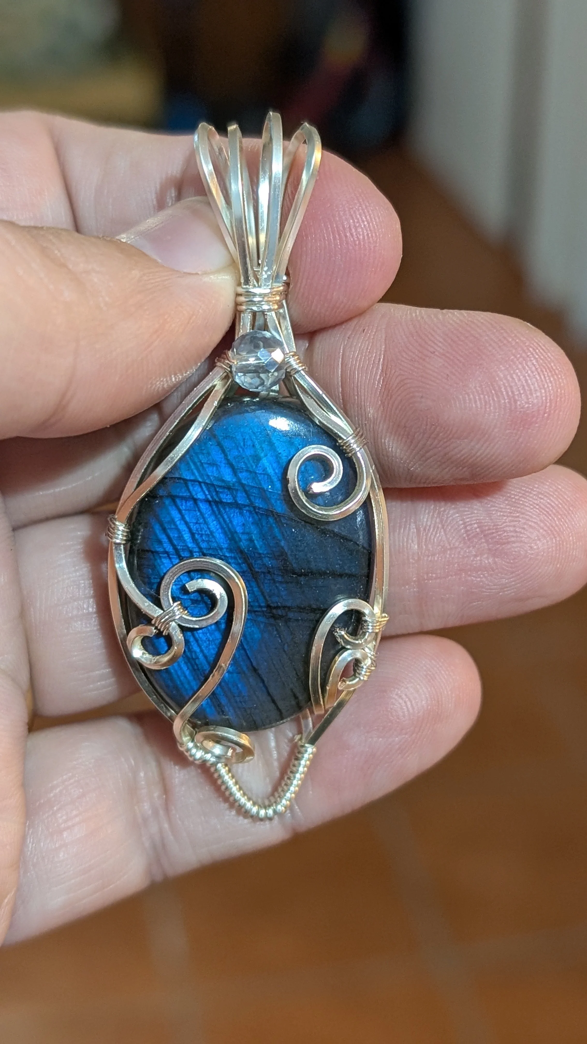 Blue Labradorite and Silver Pendant