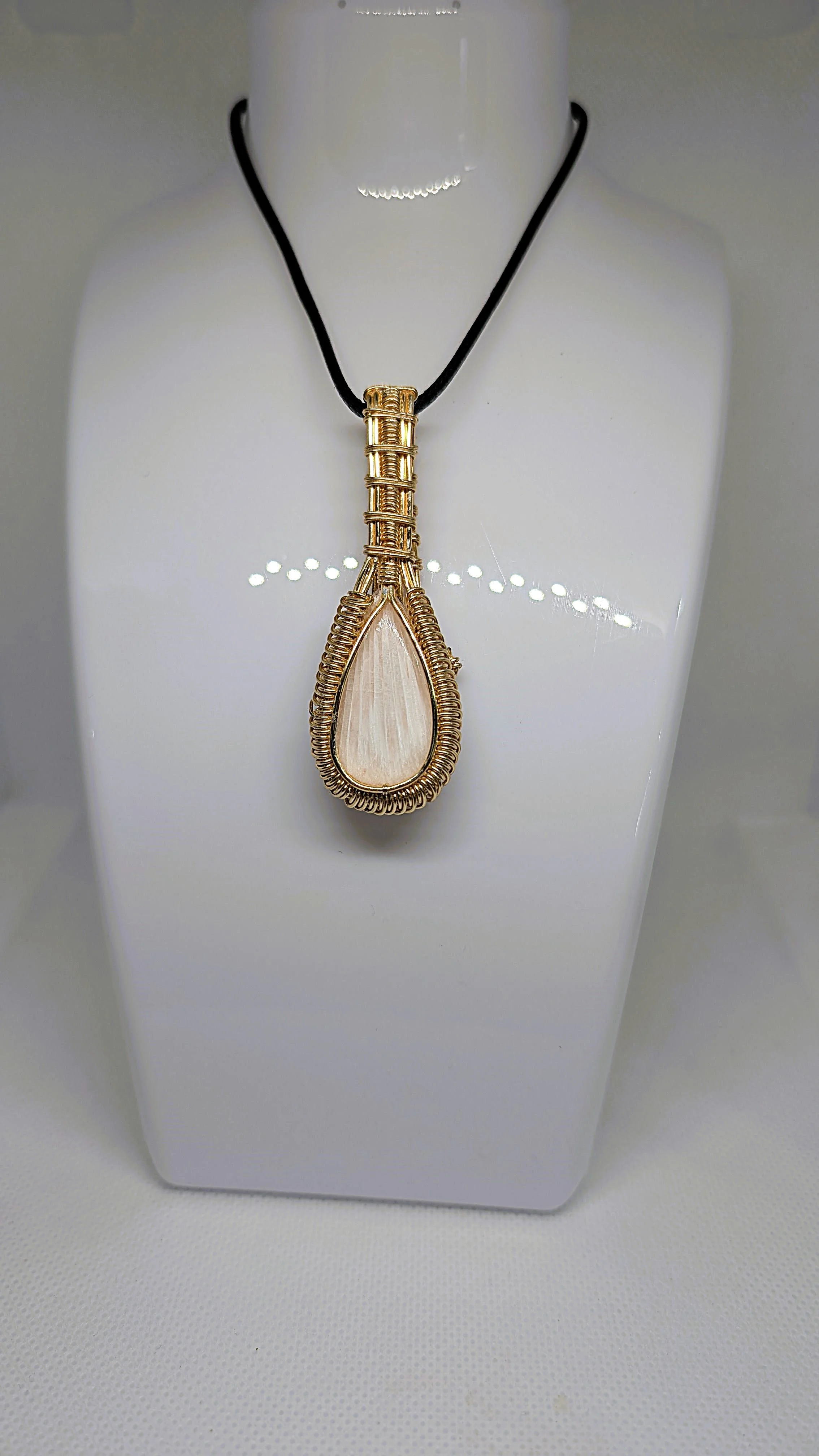 Pink Scolecite and Gold Pendant with Necklace