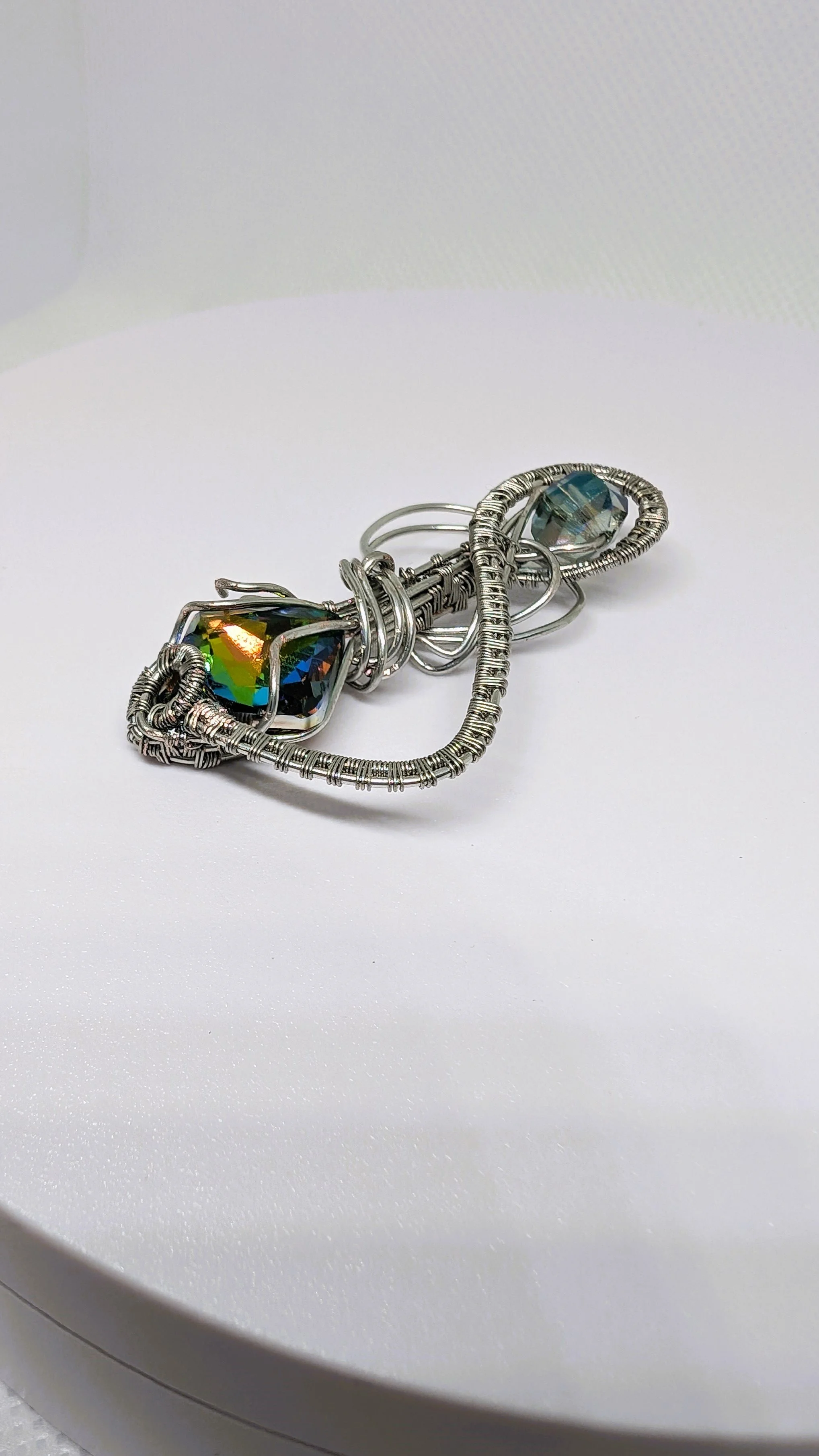 Rainbow Pendant - Swarovski Crystal - Silver Plated Copper Wire Wrapped