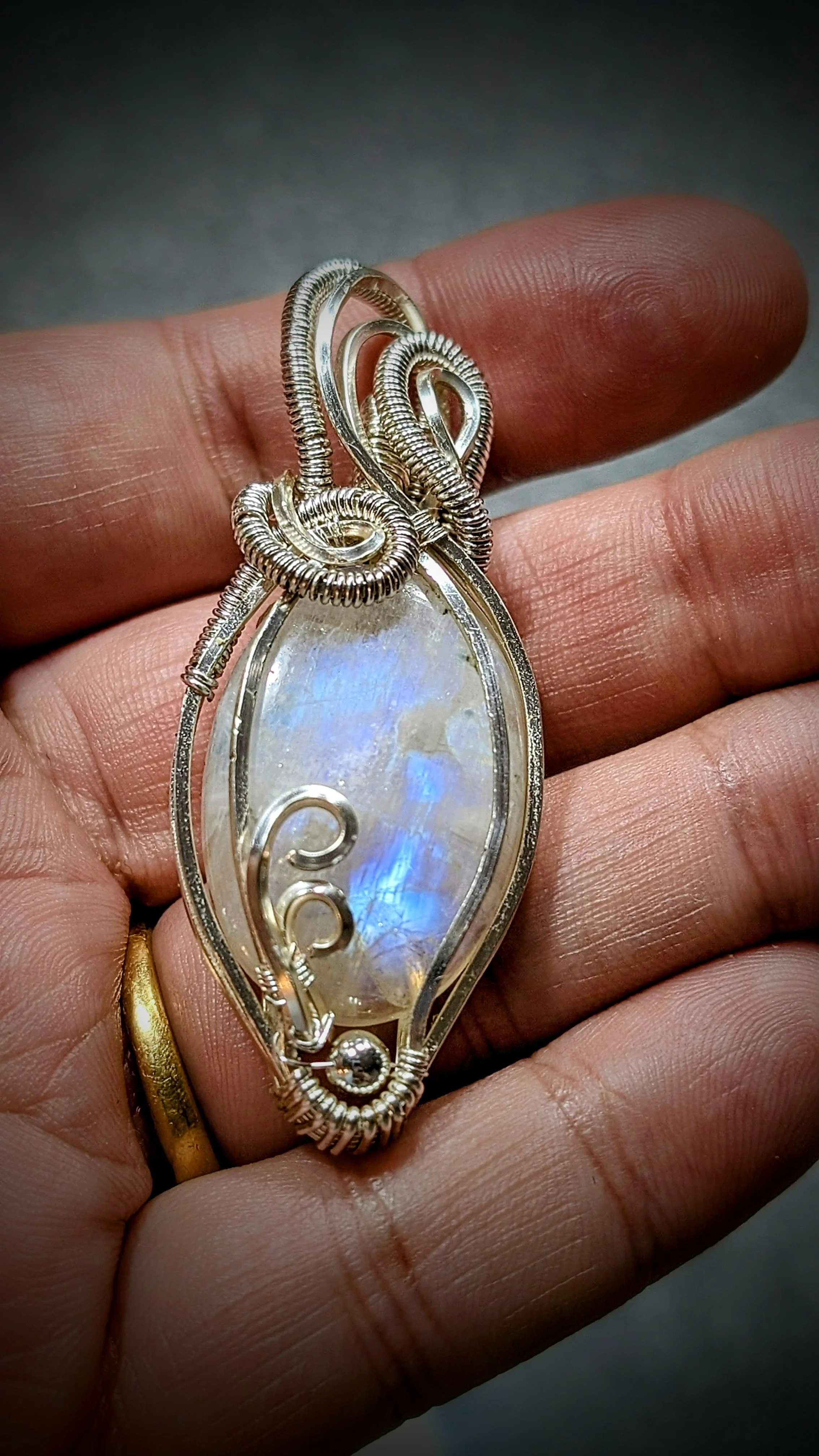 Moonstone and Silver Wire Wrapped Pendant