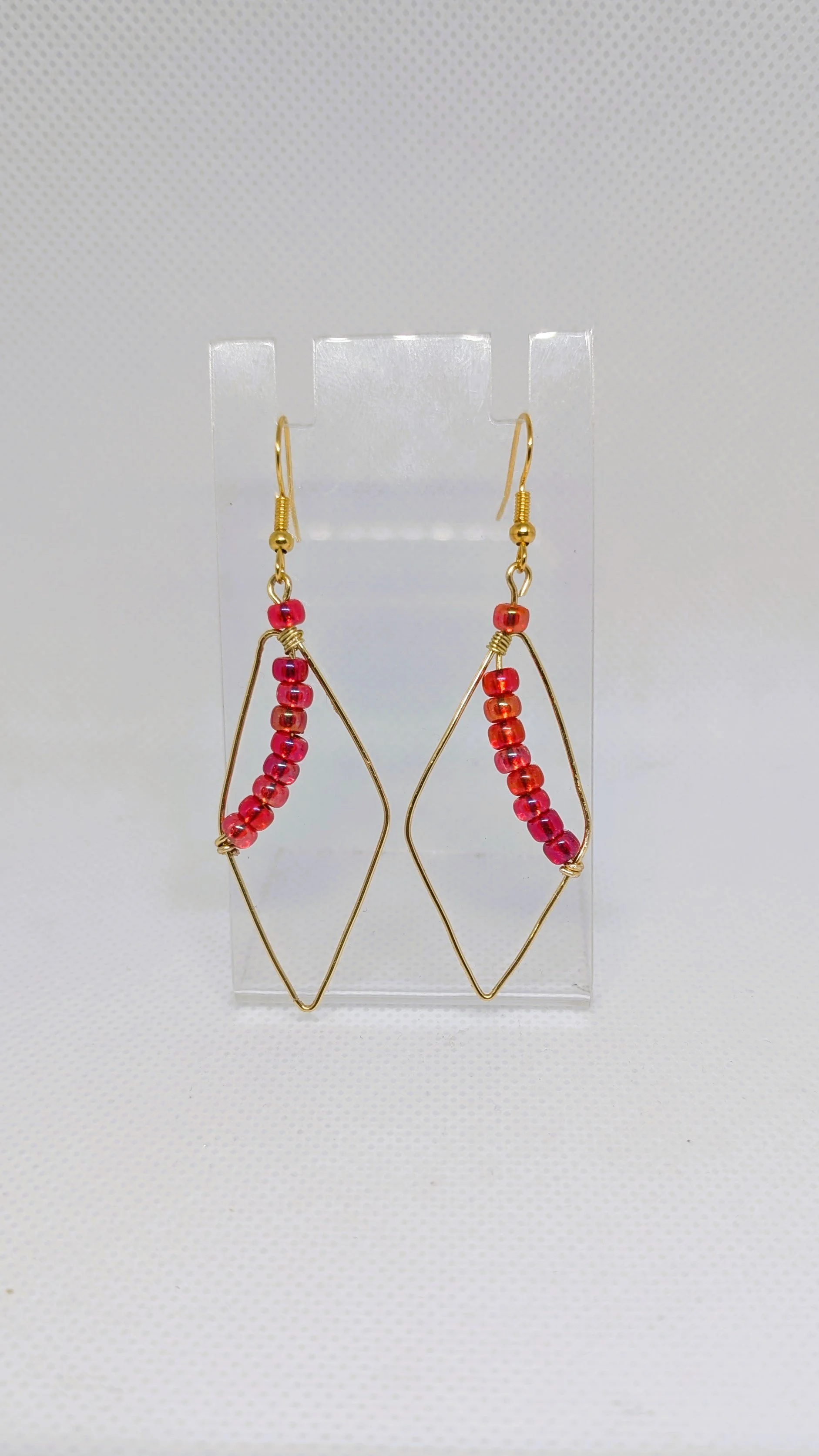 Leaf Style Drop Earrings - Flame Red Beads