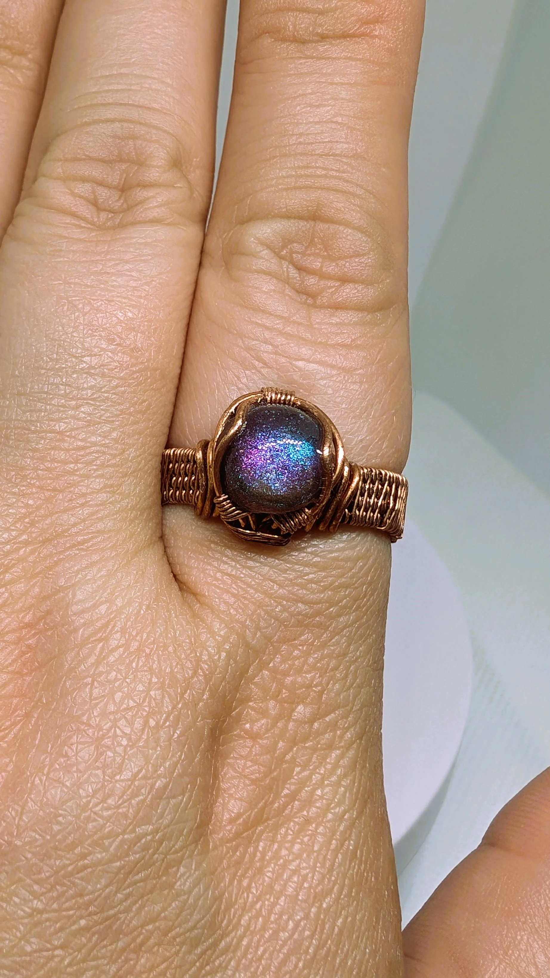 Purple-Blue Colour Changing Ring - Handcrafted - Resin Cabachon