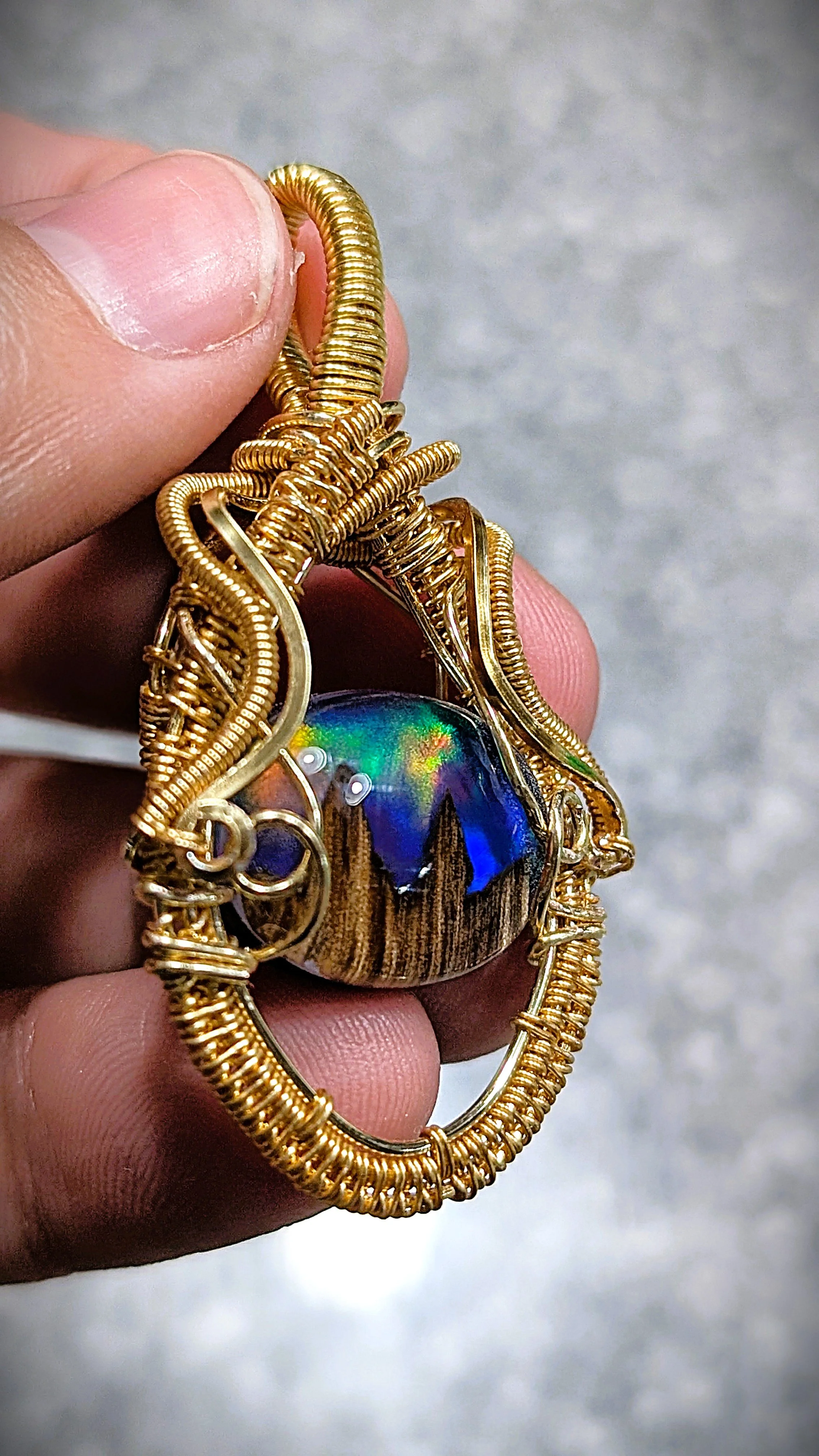 Opal and Gold Plated Wire Pendant